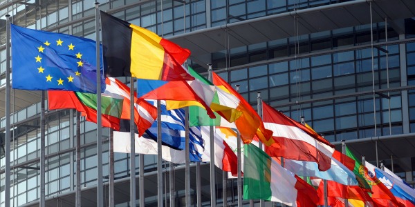 Flags outside European Parliament