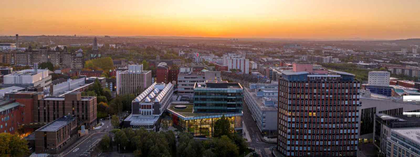 Aerial drone shot of the University of Strathclyde campus