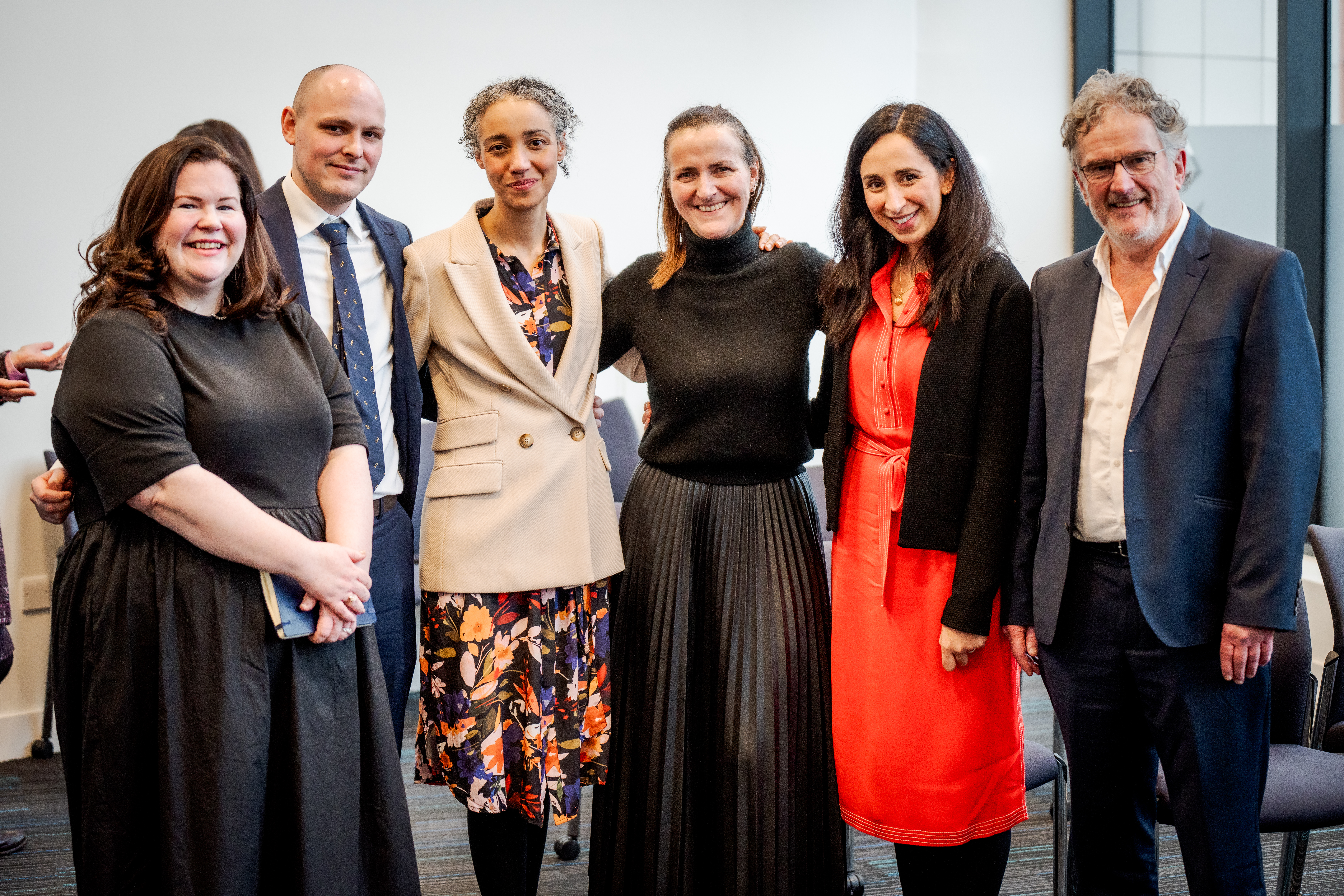 Strathclyde academics at the human rights event. L-R: Professor Katie Boyle; Douglas Jack; Dr Elaine Webster; Therese O'Donnell; Visiting Professor Kavita Chetty; Professor Alan Miller. Photo by Well Good Media