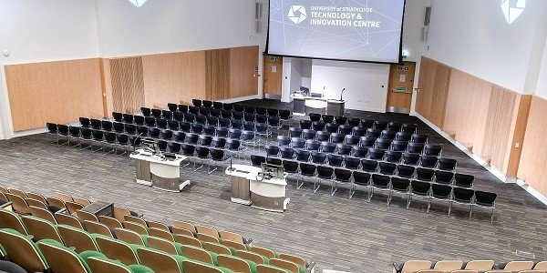 Main auditorium set theatre style in the Technology and Innovation Centre.  Photo: Lucy Knott