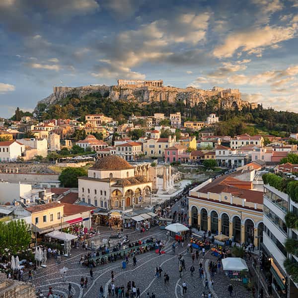 Sunset over the Plaka, the old town of Athens.