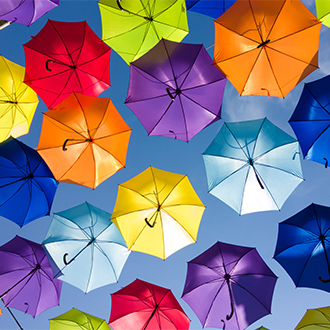 Umbrellas in a range of different colours