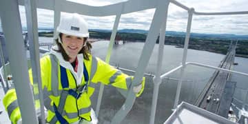 Civil Engineering student Sara Peat at the Forth Road Bridge, North Tower.