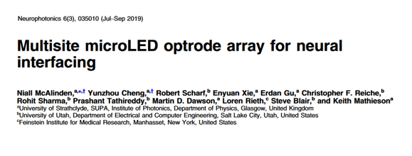 Multisite microLED optrode array for neural interfacing