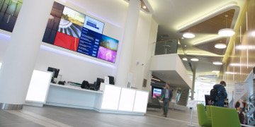 This photo shows the reception area of the Technology and Innovation Centre