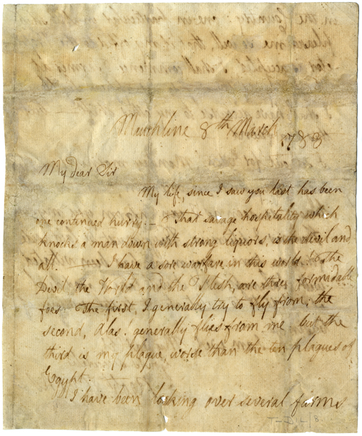 Letter from Robert Burns at Mauchline to [William Nicol], 8 March 1788 (ref: T-DIL/8)