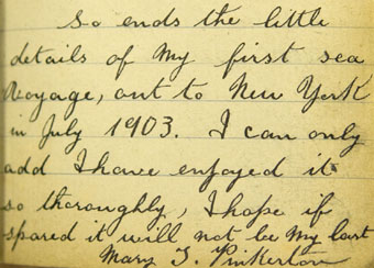 The final entry of Mary Pinkerton's diary.