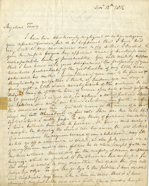 First page of letter from Walter Scott to Daniel Terry (ref: T-MIN/33)