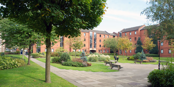 the campus village - an open green space surrounded by students halls