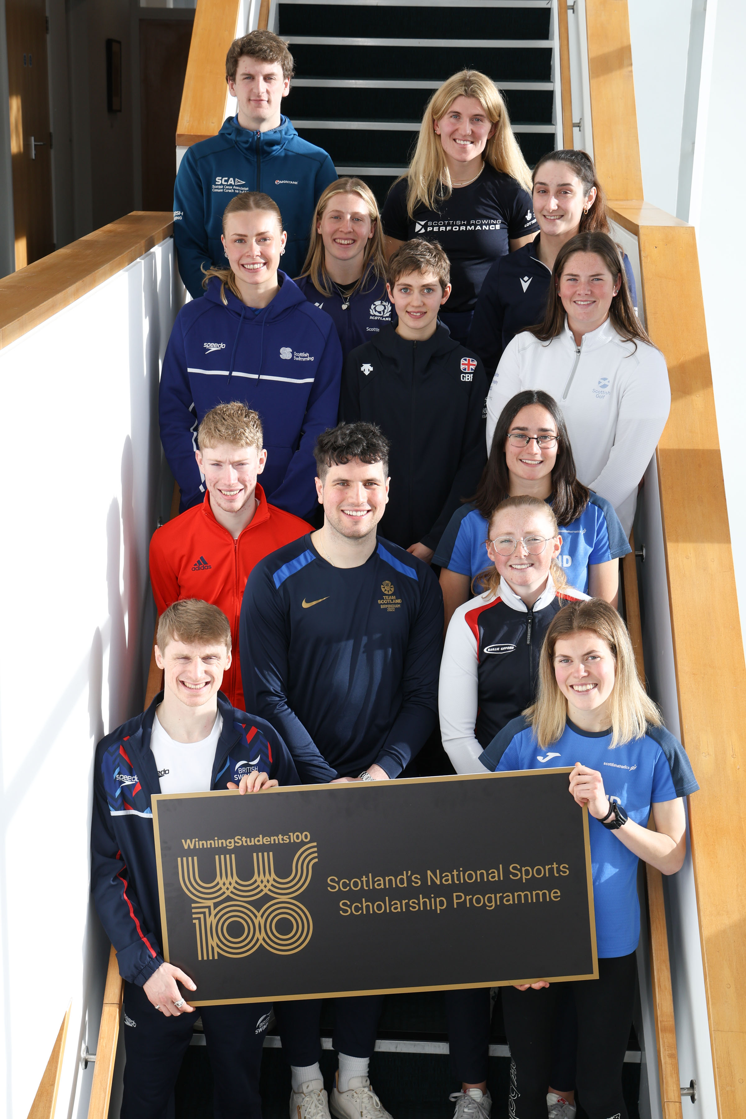 Athletes at the launch of Winning Students 100, including cyclist and Strathclyde student Lewis Stewart (second left, front row). Photo by Winning Students      
