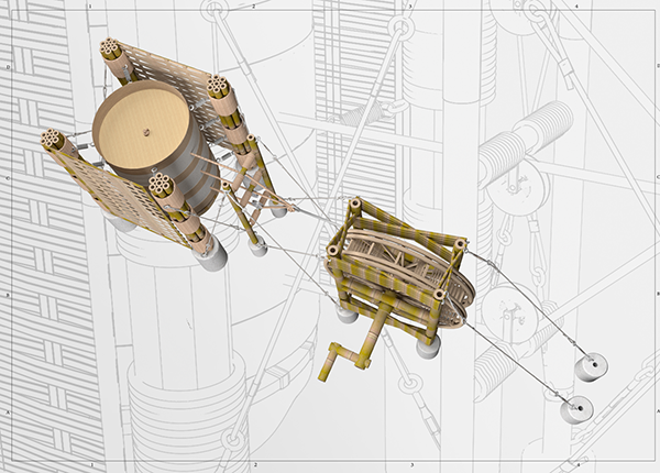 A digital mock up design two machines made from bamboo 