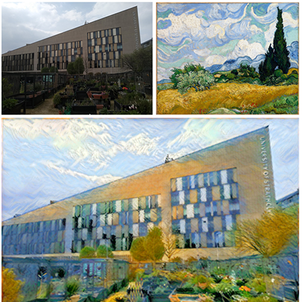 An AI-generated image that applies a painting style to a photo of the University of Strathclyde