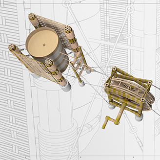 A digital mock up design two machines made from bamboo 