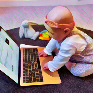 A baby typing on a laptop