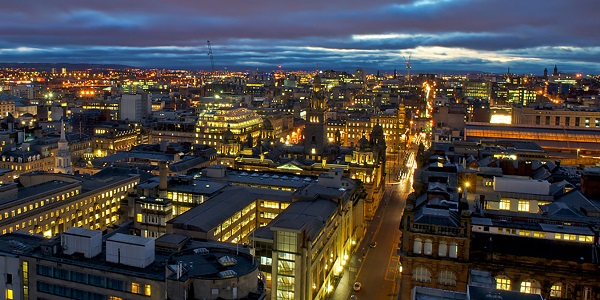 Glasgow at dusk, view from Livingstone Tower
