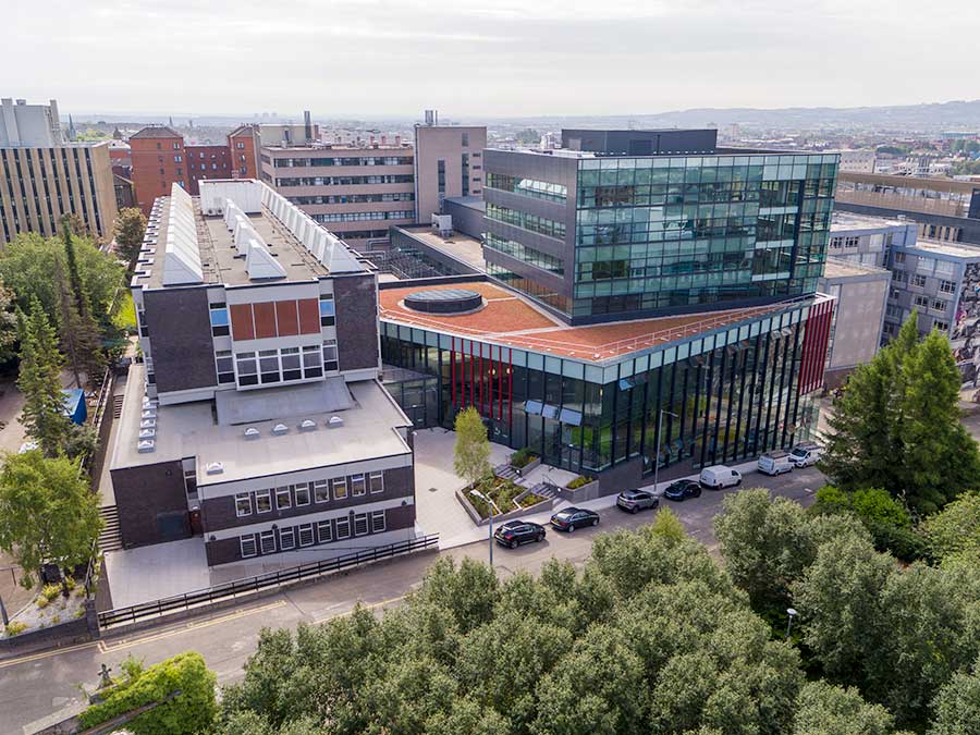 Aerial view of the learning and teaching building.