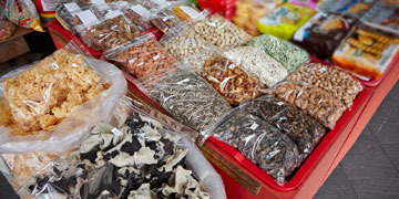 mushrooms, nuts and seeds packed up in a supermarket in Korea