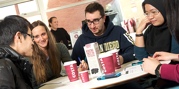 Students enjoy coffee in Aroma, Lord Todd.