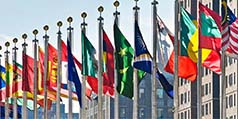 Flags at United Nations in New York