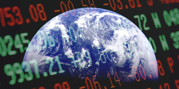 Earth with stock market information superimposed