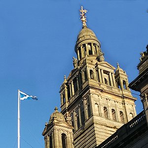 Glasgow City Chambers with Scotland flag flying