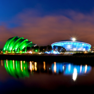 Glasgow at night, seen from the Clyde