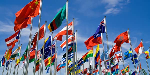 A row of flags from international nations