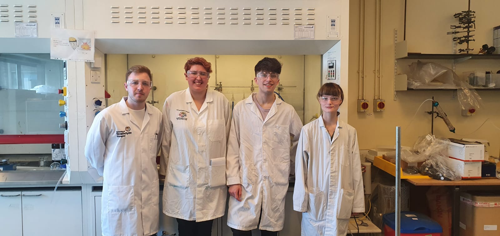 The Chemistry Clinic's 2021-22 team. Left to right: Lewis Kelly; Téa Steel; Scott Thomson; Jade Paterson