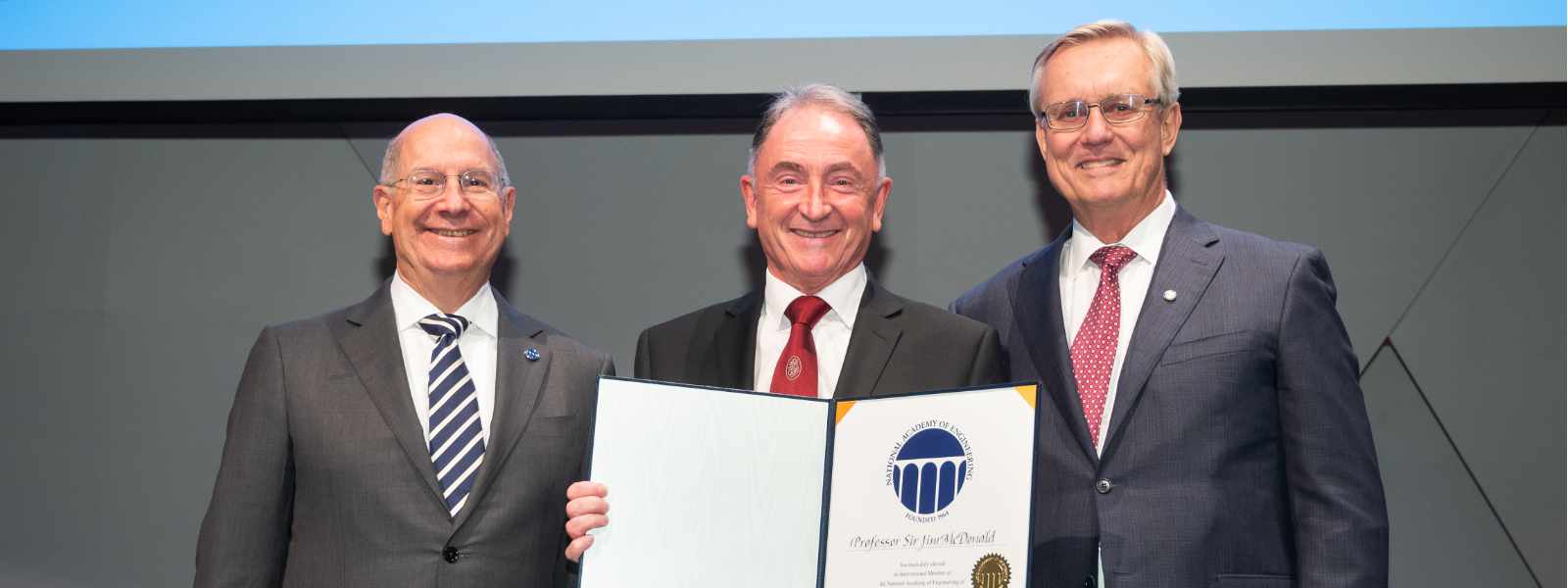 National Academy of Engineering (NAE) Chair Donald Winter, Professor Sir Jim McDonald, Principal & Vice-Chancellor, University of Strathclyde; John Anderson, President of the NAE.