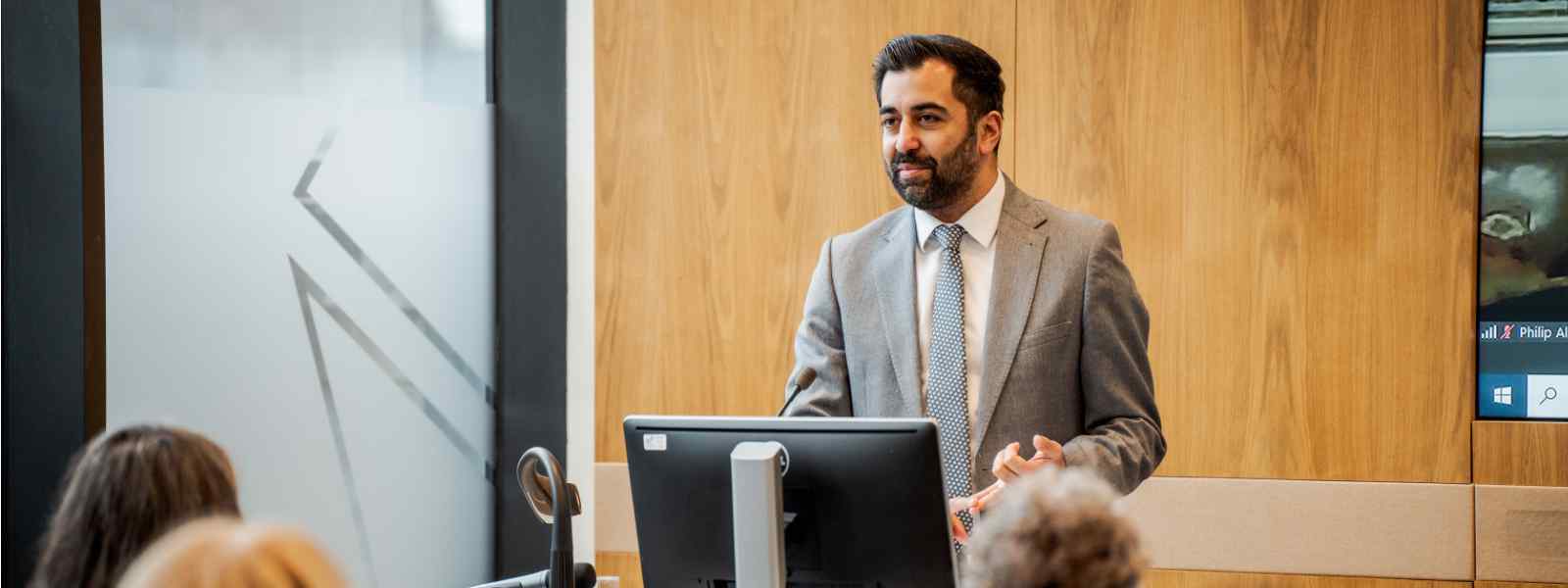 First Minister Humza Yousaf speaking at the human rights event at Strathclyde. Photo by Well Good Media 