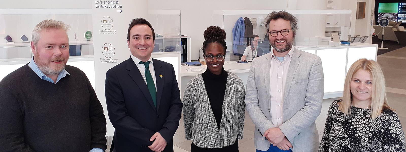 Project Academic Lead Professor Stuart Galloway from the University of Strathclyde, ScottishPower Innovation Manager Craig Bradley, Monique Davis, SSE Academics Partnership Manager, Dr David McMillan, University of Strathclyde Wind Energy Lead and Maureen Cooper from Electronic & Electrical Engineering at Strathclyde 