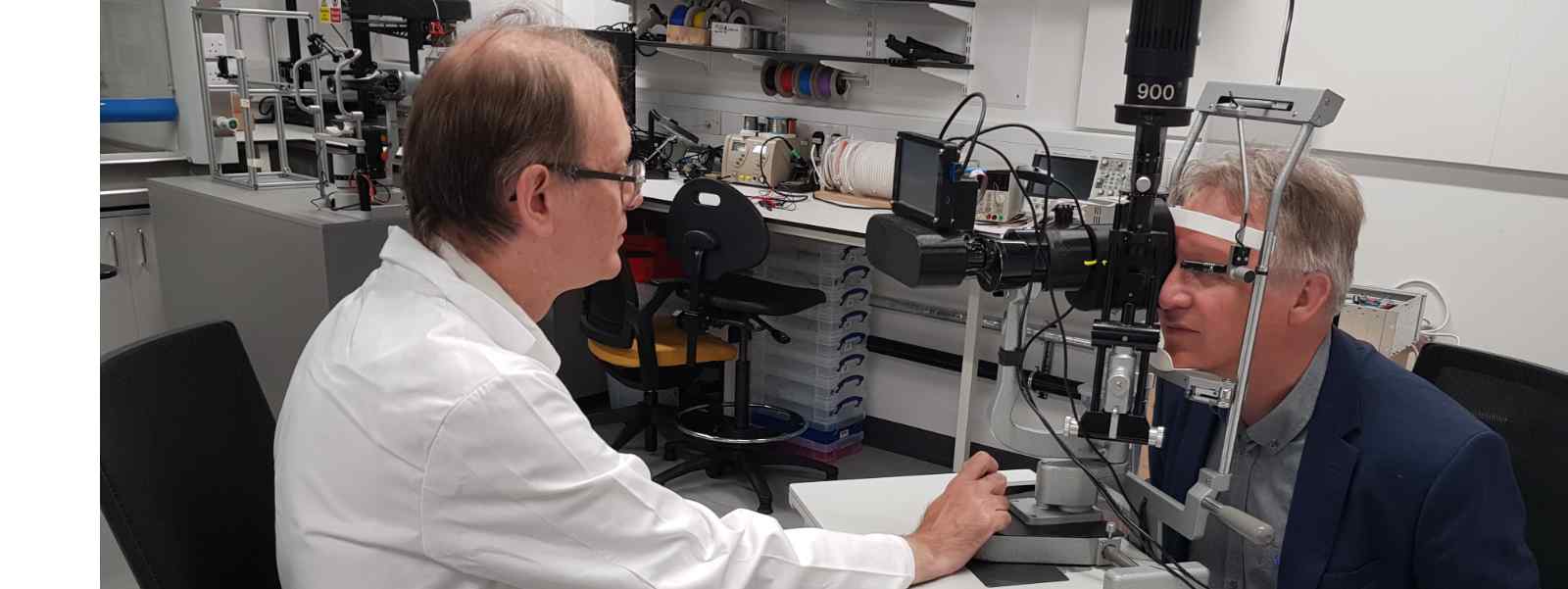 Dr Mario Giardini testing the device Dr Mario Giardini testing the device