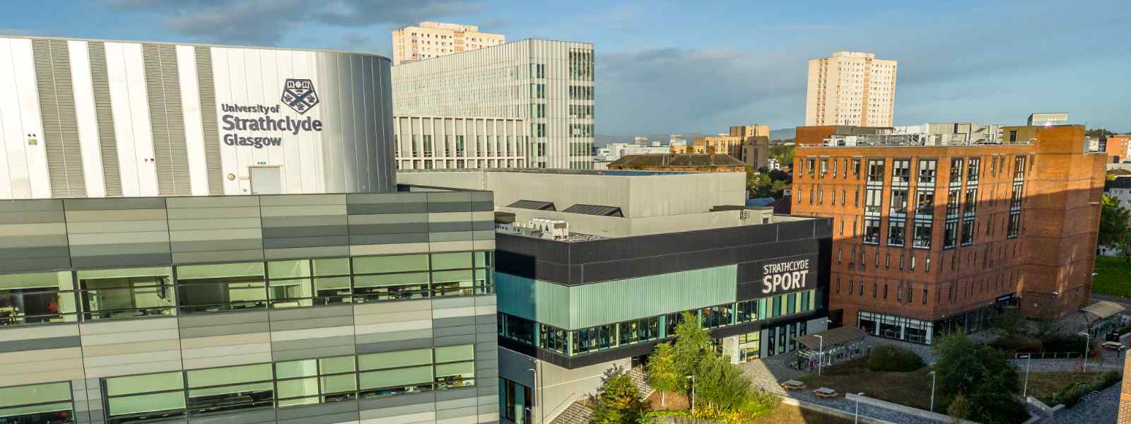 Aerial campus view of the University of Strathclyde campus