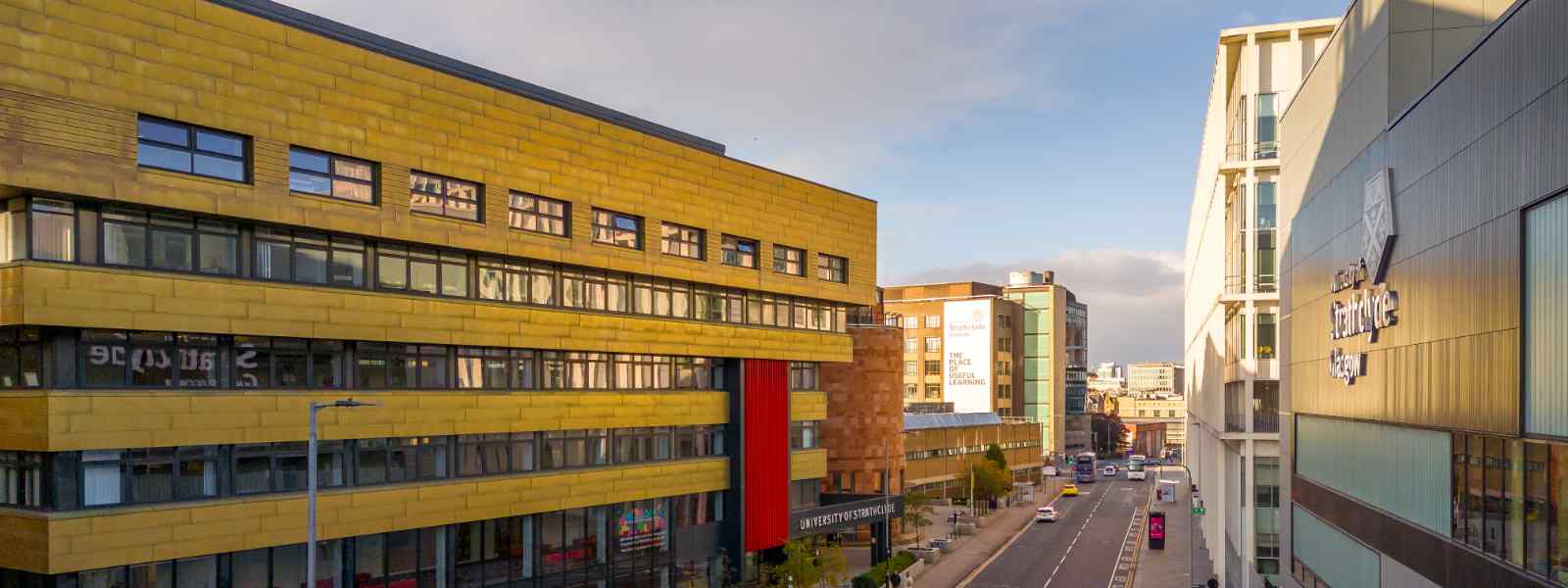 Aerial shot of the University of Strathclyde campus with Strathclyde Business School