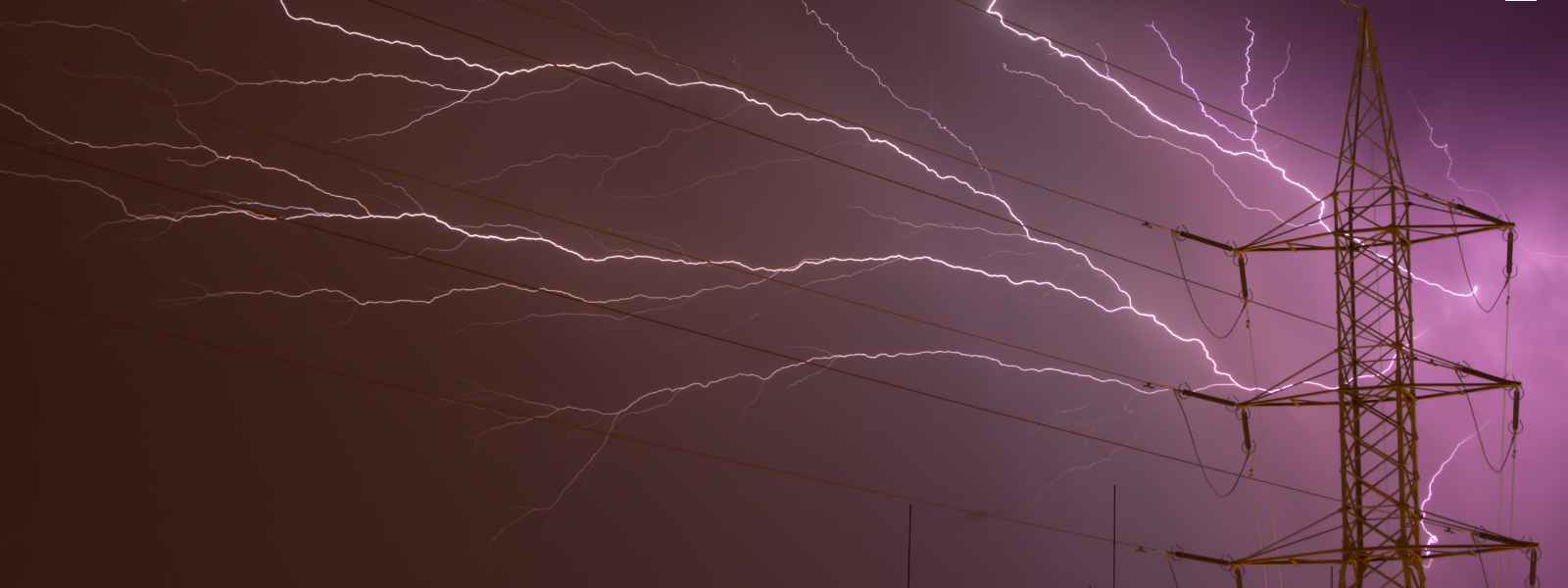 Lightning behind power lines
