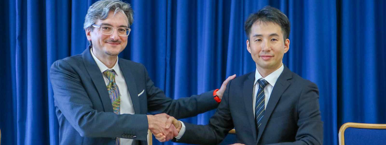 Professor Maurizio Collu, of the Department of Naval Architecture, Ocean and Marine Engineering Department and Haruki Yoshimoto, General Manager of Floating Wind Engineering Group, Offshore Wind Project Department of JMU,