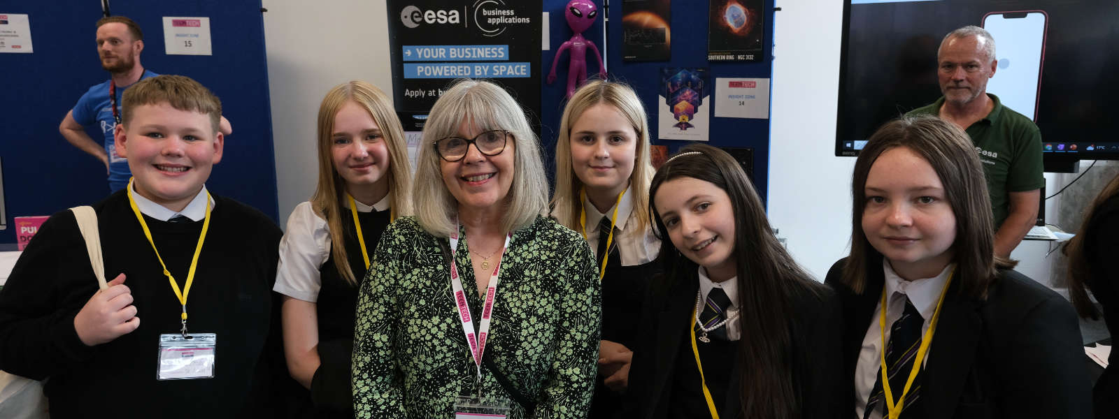 TeenTech founder Maggie Philbin with pupils at the TeenTech Festival at the University of Strathclyde