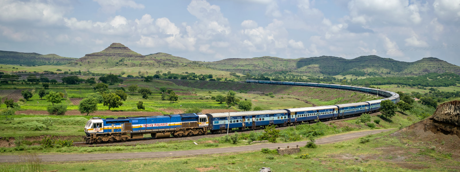 Train running through the countryside
