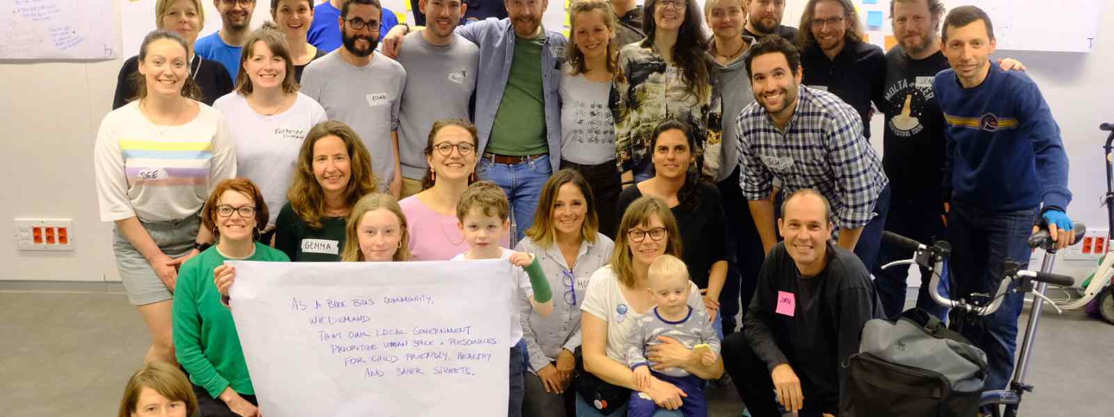 Researchers at the Bike Bus, summit, including Dr Deirdre Harrington (first left, second row) and Dr James Bonner (third right, back row)   