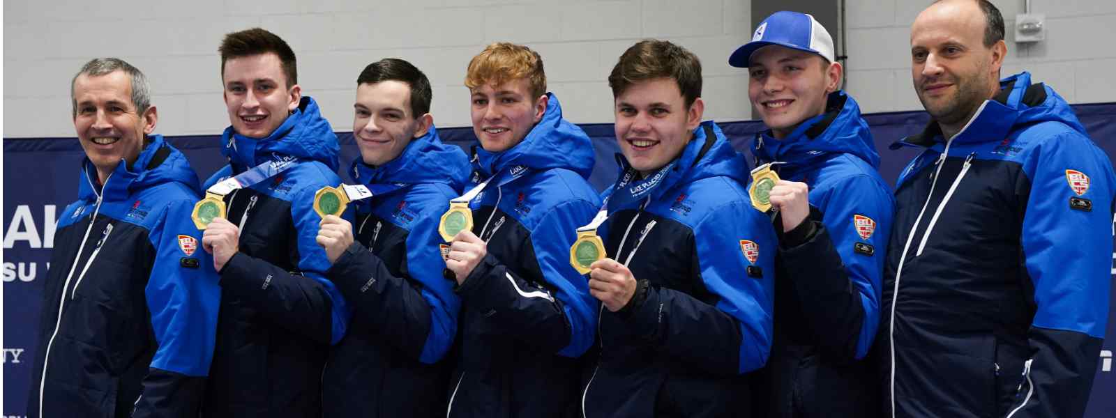 Blair Haswell (third right) with the gold medal-winning curling team at the World University Winter Games. Photo  FISU