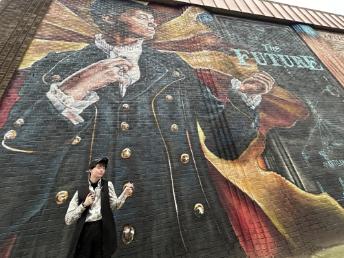 Michael Archibald at the Strathclyde mural Michael Archibald at the Strathclyde mural