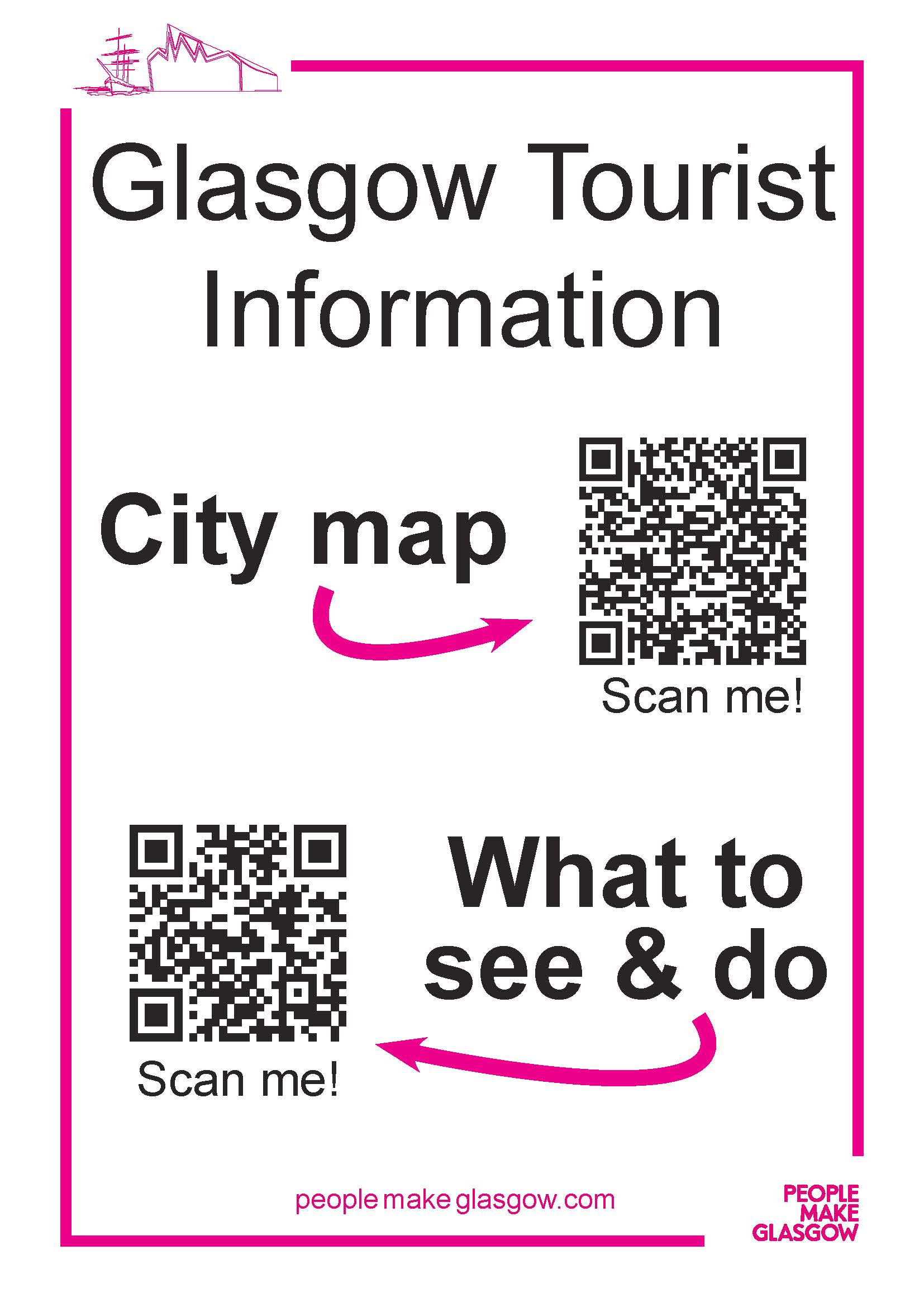 QR codes with links to Glasgow city map and what to see and do