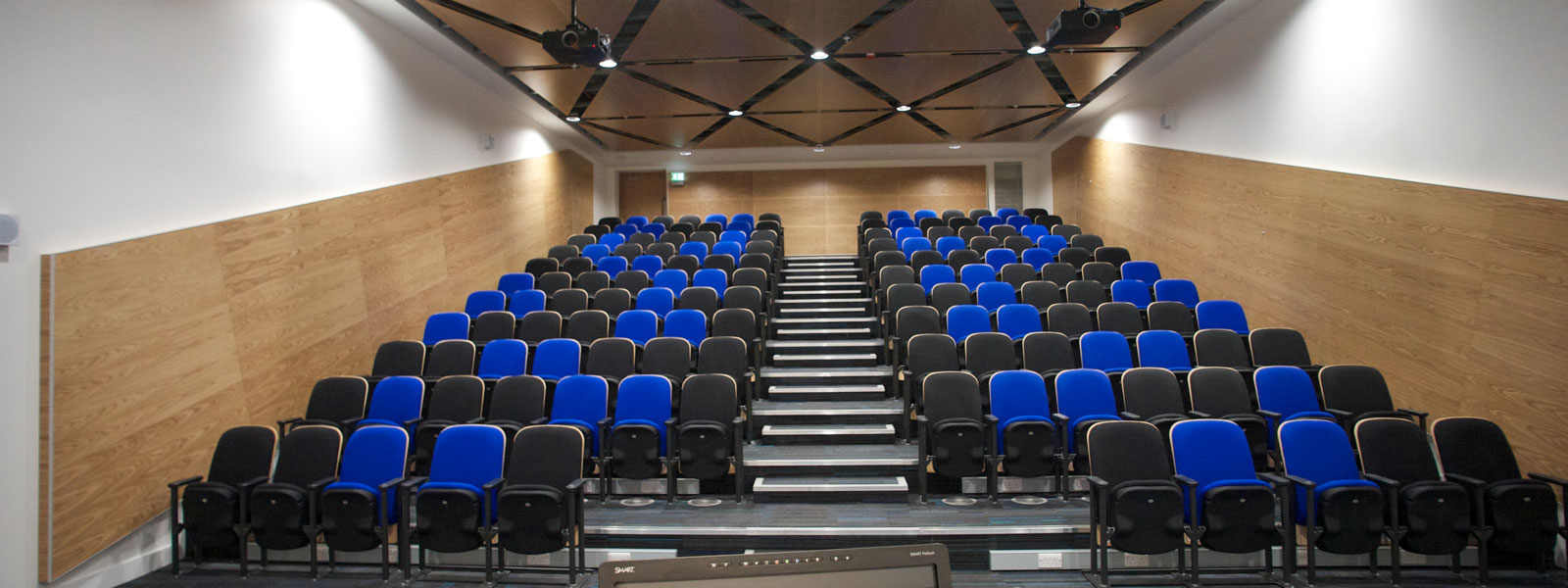 View of Level 1 Auditorium in the Technology and Innovation Centre from behind the lectern. 