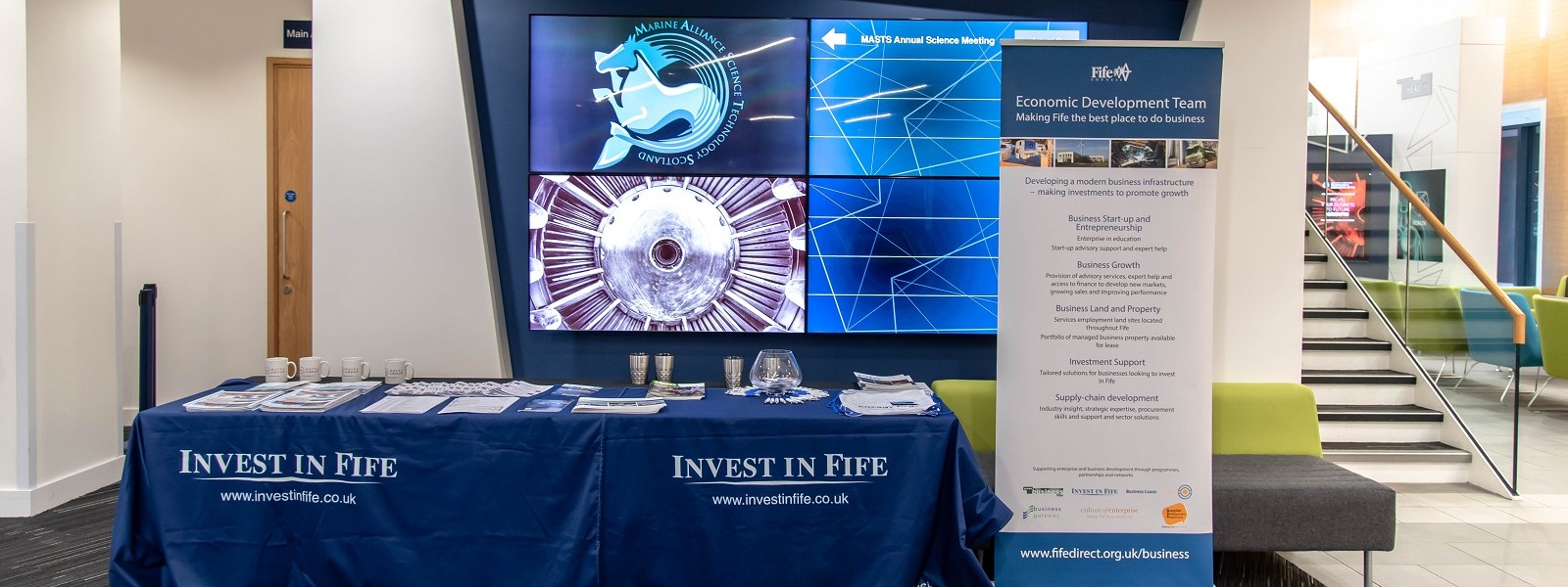 Exhibition tables in the Techology and Innovation Centre.  Photo: Lucy Knott