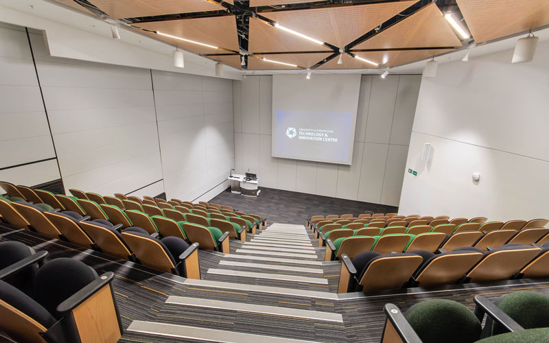 Auditorium B in the Technology and Innovation Centre, view from rear.  Photo: Lucy Knott