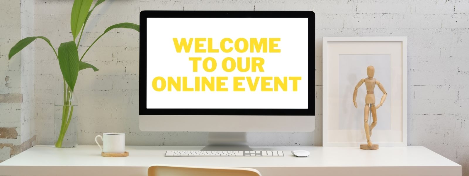 A welcome sign for an online event on a computer screen.