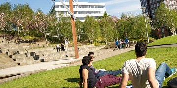 Students enjoy the Rottenrow Gardens on campus