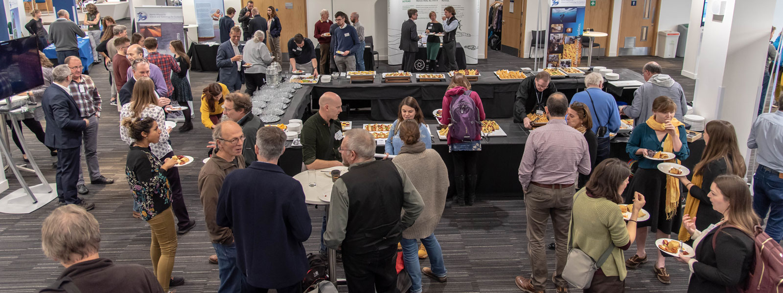 Delegates helping themselves to a buffet in Level 2 Foyer of the Technology and Innovation Centre.  Photo: Lucy Knott