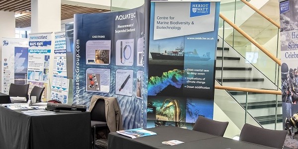 Exhibition tables set up in Level 2 Foyer in the Technology and Innovation Centre.  Photo: Lucy Knott