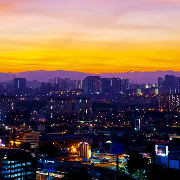 Vibrant purple sunset over Petaling Jaya, Malaysia.